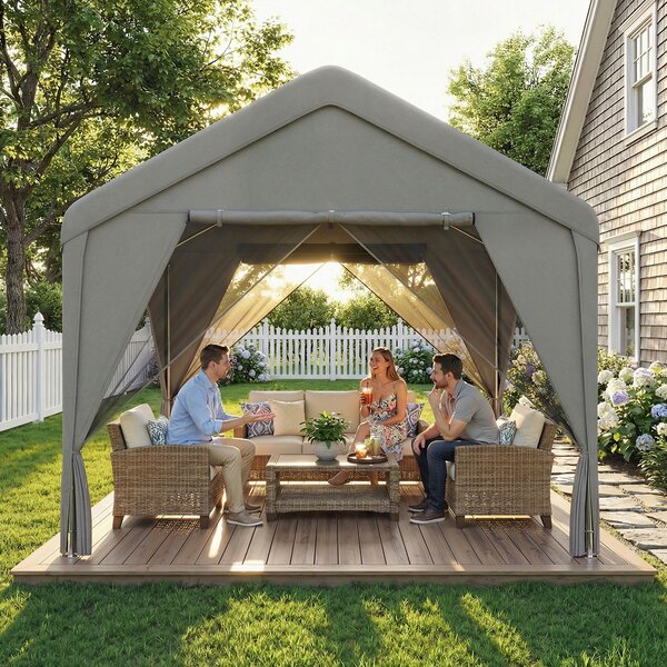 Outsunny Gazebo da giardino padiglione impermeabile struttura robusta in acciaio galvanizzato con tetto a doppia pendenza 3x3 m grigio | Aosom Italy