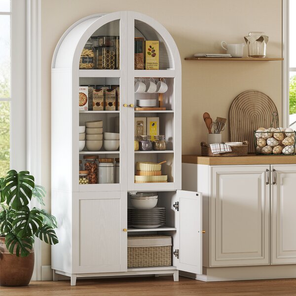 HOMCOM Armadio da cucina, vetrina con 4 ante di cui 2 in acrilico e ripiani regolabili, 78 x 40 x 180 cm, bianco | Aosom Italy