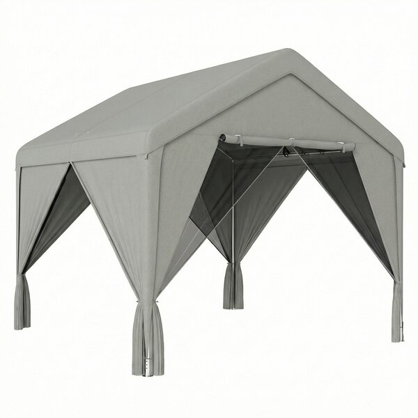 Outsunny Gazebo da giardino padiglione impermeabile struttura robusta in acciaio galvanizzato con tetto a doppia pendenza 3x3 m grigio | Aosom Italy