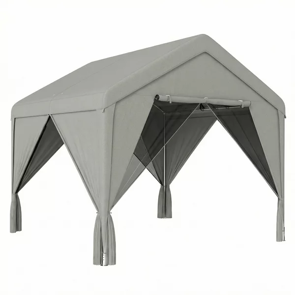 Outsunny Gazebo da giardino padiglione impermeabile struttura robusta in acciaio galvanizzato con tetto a doppia pendenza 3x3 m grigio | Aosom Italy