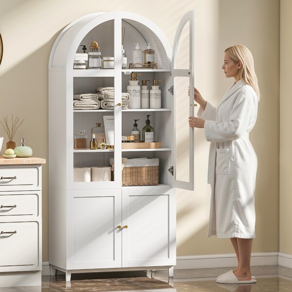 HOMCOM Armadio da cucina, vetrina con 4 ante di cui 2 in acrilico e ripiani regolabili, 78 x 40 x 180 cm, bianco | Aosom Italy