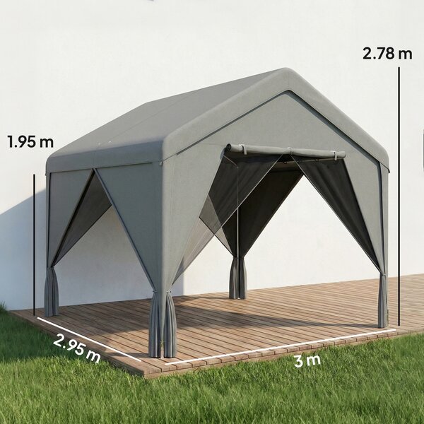 Outsunny Gazebo da giardino padiglione impermeabile struttura robusta in acciaio galvanizzato con tetto a doppia pendenza 3x3 m grigio | Aosom Italy