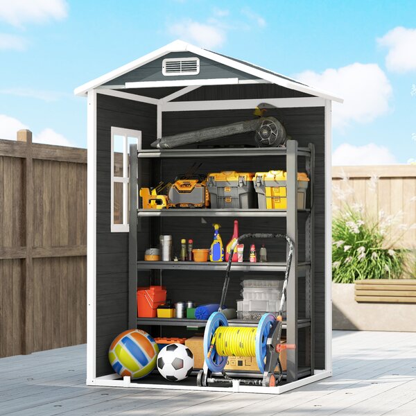 Outsunny Capanno da giardino in plastica con pavimento porta richiudibile finestra e ventilazione 128 x 104 x196 cm grigio | Aosom Italy