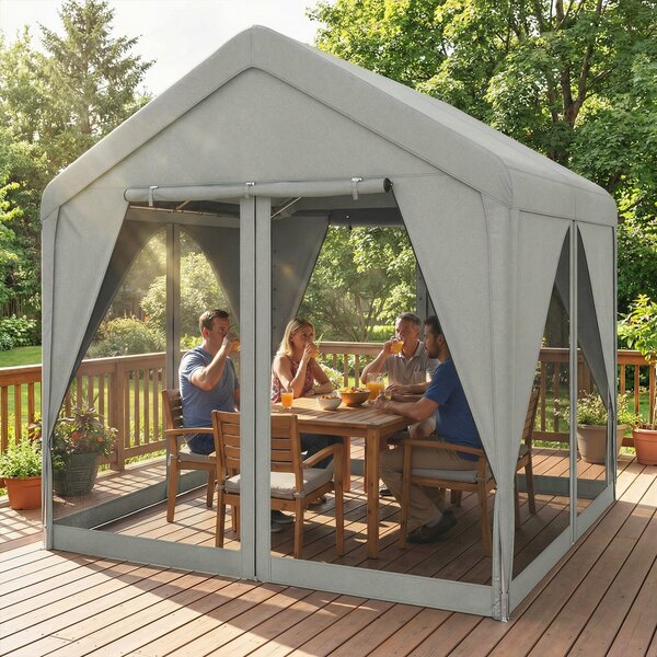 Outsunny Gazebo da giardino padiglione impermeabile struttura robusta in acciaio galvanizzato con tetto a doppia pendenza 3x3 m grigio | Aosom Italy