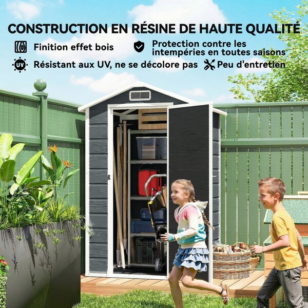 Outsunny Capanno da giardino in plastica con pavimento porta richiudibile finestra e ventilazione 128 x 104 x196 cm grigio | Aosom Italy