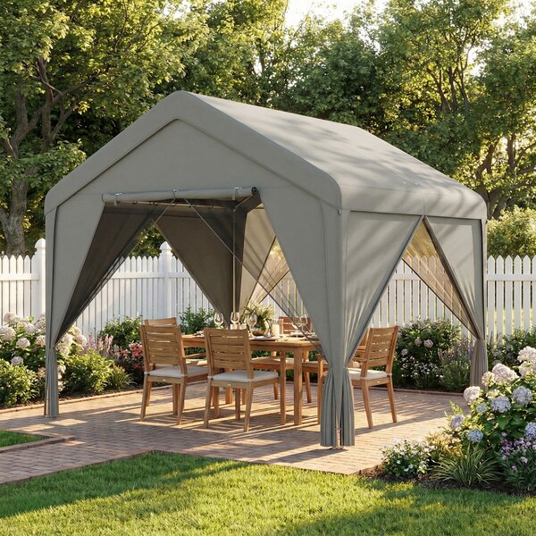 Outsunny Gazebo da giardino padiglione impermeabile struttura robusta in acciaio galvanizzato con tetto a doppia pendenza 3x3 m grigio | Aosom Italy