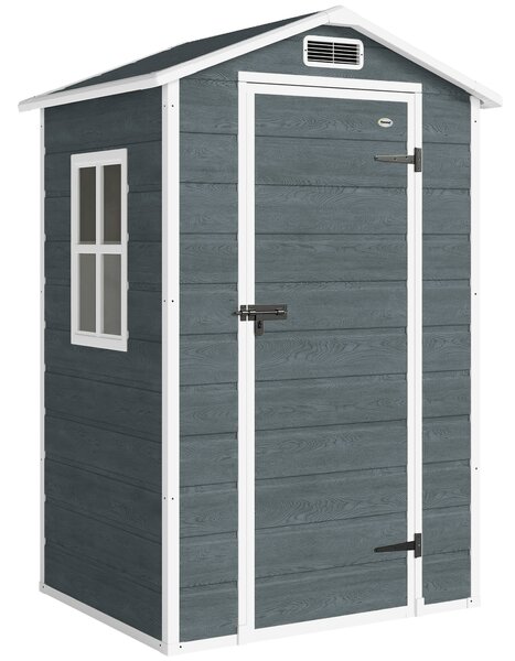 Outsunny Capanno da giardino in plastica con pavimento porta richiudibile finestra e ventilazione 128 x 104 x196 cm grigio | Aosom Italy