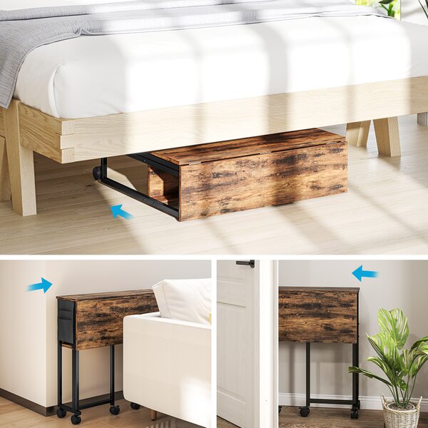 HOMCOM Scrivania pieghevole su ruote 80 x 50 cm con ripiano e borsa portaoggetti, marrone rustico | Aosom Italy