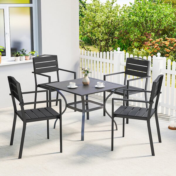 Outsunny Set da 4 Sedie da Giardino Impilabili con Braccioli Schienale e Seduta Struttura Metallica 52x51x90 cm Nero | Aosom Italy