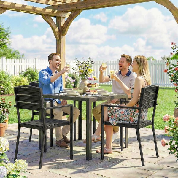 Outsunny Set da 4 Sedie da Giardino Impilabili con Braccioli Schienale e Seduta Struttura Metallica 52x51x90 cm Nero | Aosom Italy