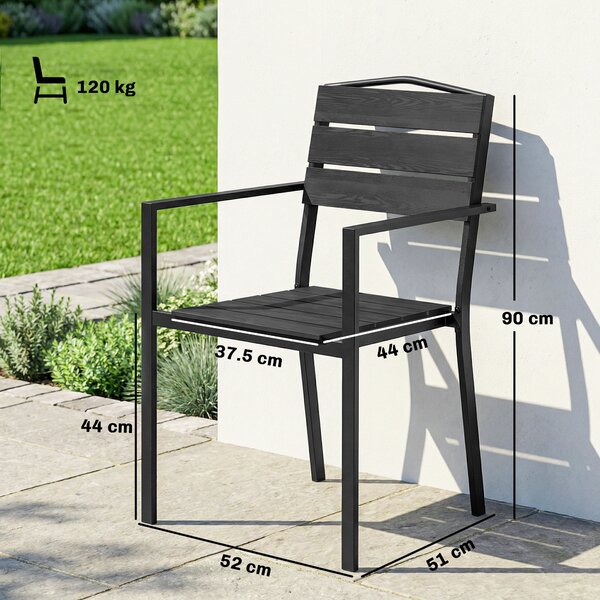 Outsunny Set da 4 Sedie da Giardino Impilabili con Braccioli Schienale e Seduta Struttura Metallica 52x51x90 cm Nero | Aosom Italy