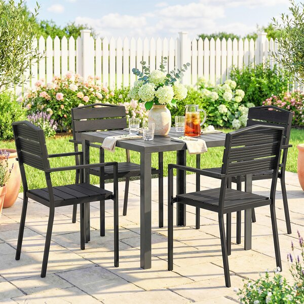 Outsunny Set da 4 Sedie da Giardino Impilabili con Braccioli Schienale e Seduta Struttura Metallica 52x51x90 cm Nero | Aosom Italy