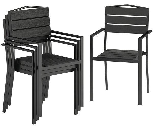 Outsunny Set da 4 Sedie da Giardino Impilabili con Braccioli Schienale e Seduta Struttura Metallica 52x51x90 cm Nero | Aosom Italy