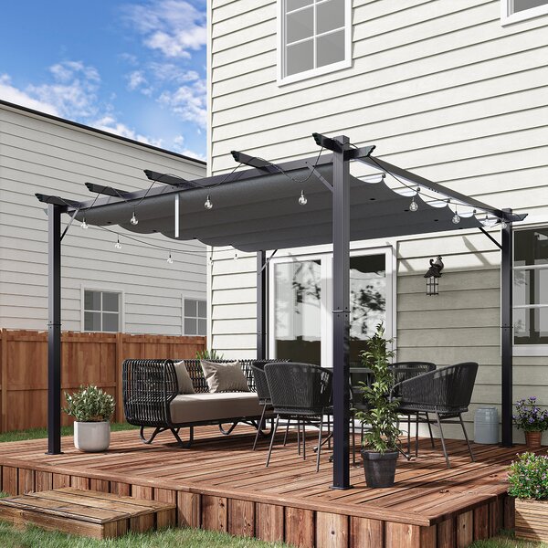 Outsunny Pergola Gazebo Copertura per terrazza con tetto scorrevole Giardino Alluminio Grigio carbone+Grigio scuro 3x3x2,23 m | Aosom Italy