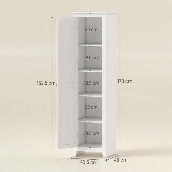 HOMCOM Armadio contenitore buffet cucina con 2 ripiani regolabili- Altezza 170 cm in legno bianco | Aosom Italy