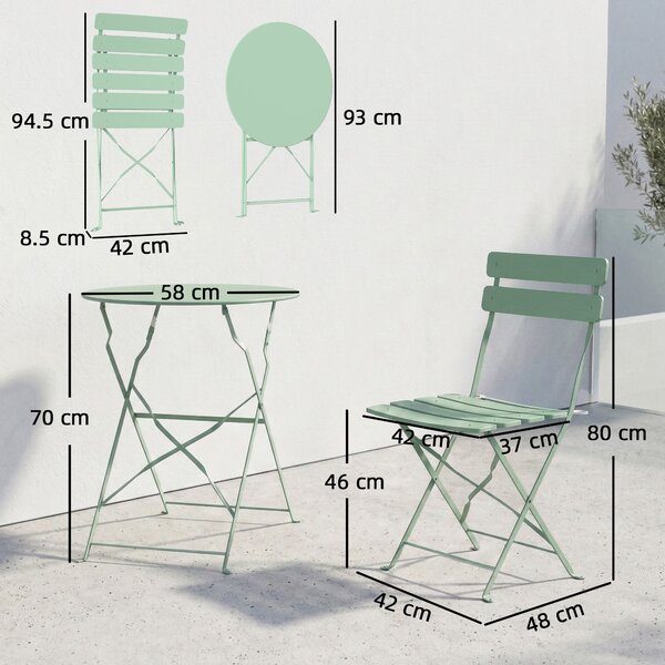 Outsunny Bistrò Set Giardino: Tavolo Rotondo e Sedie Pieghevoli per 2, Verde Chiaro. | Aosom Italy