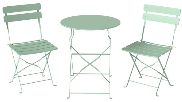 Set Bistrò con Due Sedie e Tavolo da Giardino Ø58x70 cm Pieghevoli in Metallo Verde Chiaro