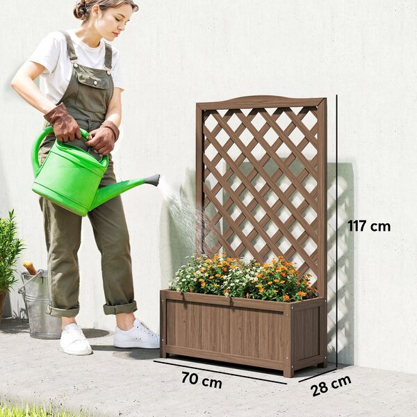 Outsunny Fioriera con traliccio, vaso per piante, per piante rampicanti, ortaggi, fiori, in legno massello, 70x28x117cm marrone scuro | Aosom Italy