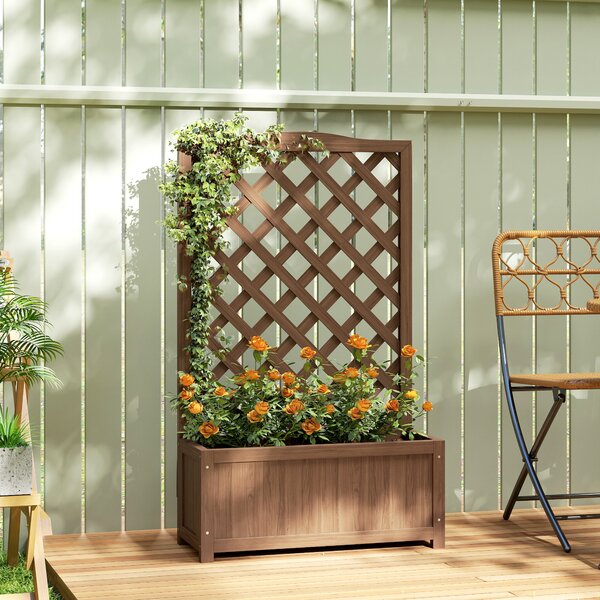Outsunny Fioriera con traliccio, vaso per piante, per piante rampicanti, ortaggi, fiori, in legno massello, 70x28x117cm marrone scuro | Aosom Italy