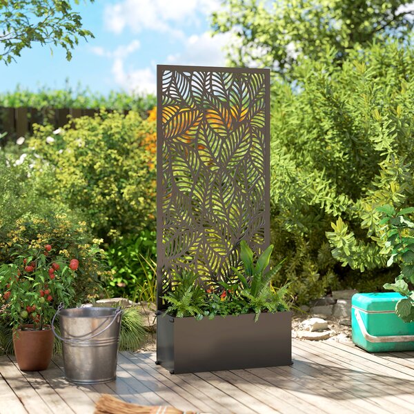 Outsunny Fioriera con traliccio, vaso per fiori, con schermo di privacy, per piante rampicanti, metallo, 45 x 21,5 x 110 cm, nero | Aosom Italy