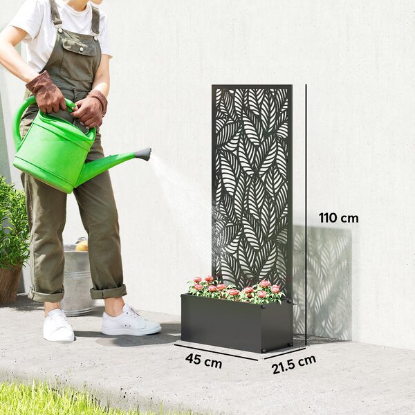 Outsunny Fioriera con traliccio, vaso per fiori, con schermo di privacy, per piante rampicanti, metallo, 45 x 21,5 x 110 cm, nero | Aosom Italy