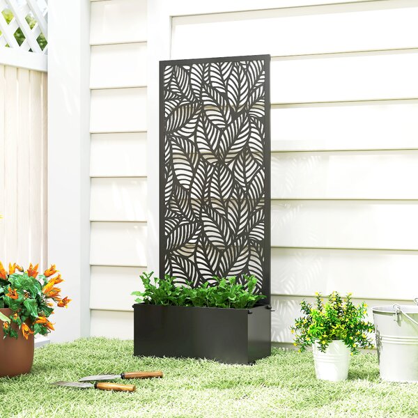 Outsunny Fioriera con traliccio, vaso per fiori, con schermo di privacy, per piante rampicanti, metallo, 45 x 21,5 x 110 cm, nero | Aosom Italy
