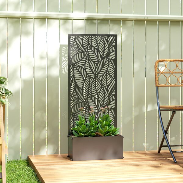 Outsunny Fioriera con traliccio, vaso per fiori, con schermo di privacy, per piante rampicanti, metallo, 45 x 21,5 x 110 cm, nero | Aosom Italy