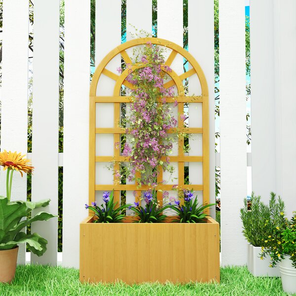 Outsunny Fioriera con Grigliato in Legno con Drenaggio per Coltivazioni Verdure Fiori Erbe 60x30x120 cm Naturale | Aosom Italy