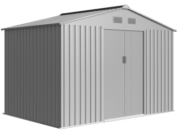 Outsunny Casetta da Giardino Esterna 4,9 m² 277x195x192 cm con Porta Scorrevole Ventilazione e Kit di Fondazione Grigio | Aosom Italy