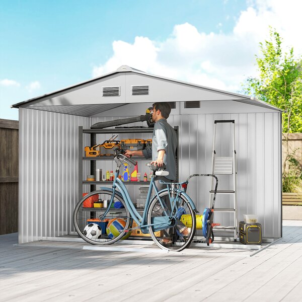Outsunny Casetta da Giardino Esterna 4,9 m² 277x195x192 cm con Porta Scorrevole Ventilazione e Kit di Fondazione Grigio | Aosom Italy