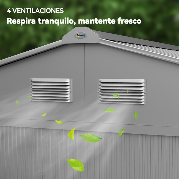 Outsunny Casetta da Giardino Esterna 4,9 m² 277x195x192 cm con Porta Scorrevole Ventilazione e Kit di Fondazione Grigio | Aosom Italy