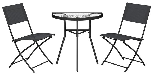 Outsunny Set da Bistrò da 3 Pezzi con 2 Sedie Texteline, Tavolo Semicircolare in Vetro Temperato, Nero | Aosom Italy