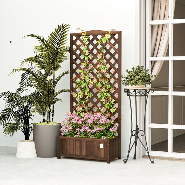 Outsunny Fioriera con Traliccio vasca per fiori 76 x 36 x 170 cm Fondo a doghe Legno di abete pre-oliato marrone scuro | Aosom Italy