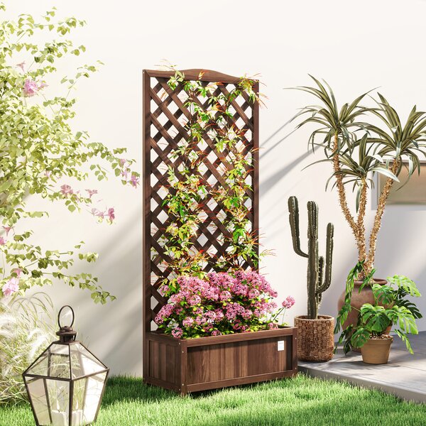 Outsunny Fioriera con Traliccio vasca per fiori 76 x 36 x 170 cm Fondo a doghe Legno di abete pre-oliato marrone scuro | Aosom Italy