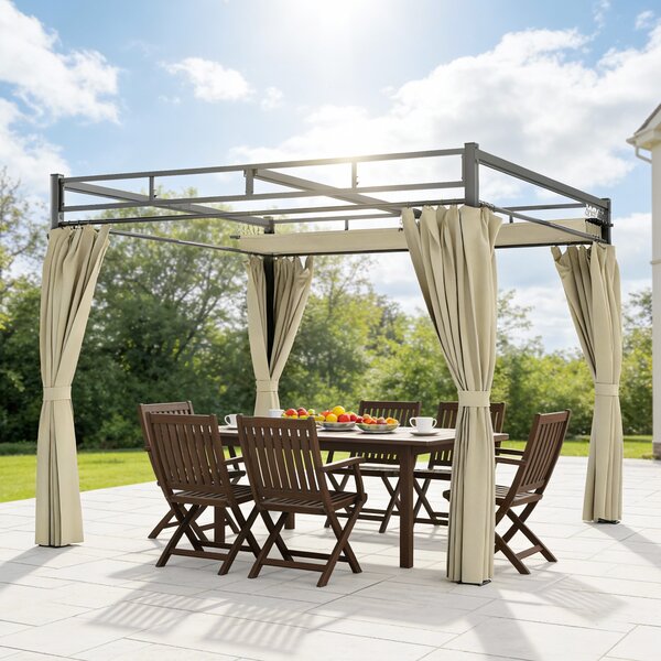 Outsunny Pergola da Giardino 3x3 m con Tetto Retrattile e Tende Protezione UV30+ Struttura Metallica per Patio Terrazza Beige | Aosom Italy