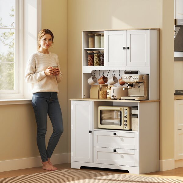 HOMCOM Credenza da Cucina con 3 Armadietti e 2 Cassetti, Mobile con Ripiani Regolabili e Portaspezie, 100x40x62 cm, Bianco | Aosom Italy