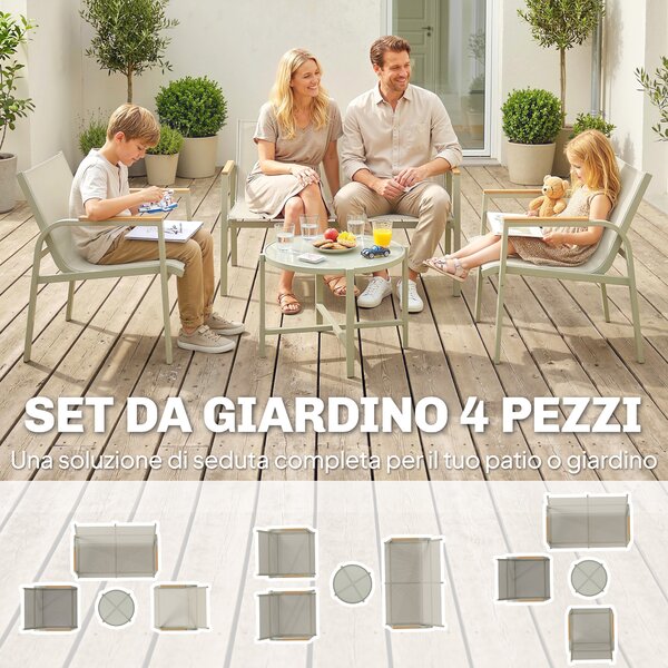 Outsunny Salotto da Giardino con un Divano a 2 posti, 2 Sedie e Tavolino da caffè, Verde | Aosom Italy