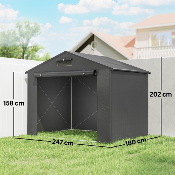 Outsunny Tenda garage 250x180 cm Impermeabile Tenda con porta avvolgibile con cerniera Finestra di ventilazione Dunkelgrau | Aosom Italy
