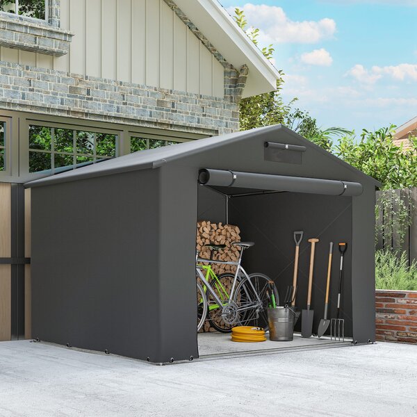 Outsunny Tenda garage 250x180 cm Impermeabile Tenda con porta avvolgibile con cerniera Finestra di ventilazione Dunkelgrau | Aosom Italy