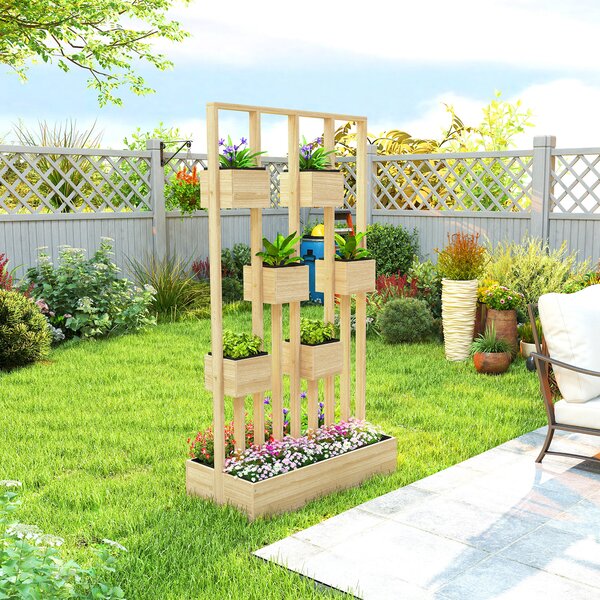 Outsunny Aiuola rialzata con grigliato, Cassone in legno per piante, Fioriera 90 x 45 x 170 cm | Aosom Italy