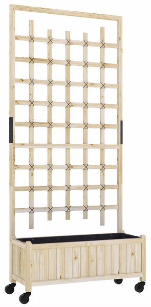 Outsunny Fioriera con reticolo, vaso con ruote, per piante rampicanti, legno massiccio, 82,5x35x186cm, legno naturale | Aosom Italy