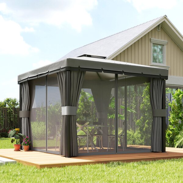 Outsunny Padiglione circa 3x3 m Idrorepellente Stabile Resistente all'inverno Padiglione da giardino con doppio tetto Zanzariere con cerniera | Aosom Italy