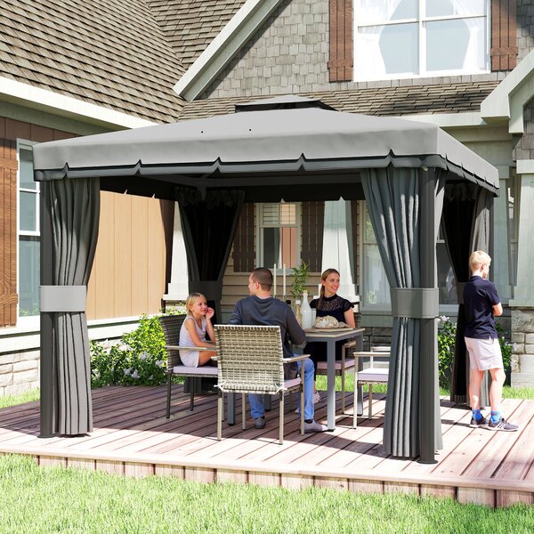 Outsunny Padiglione circa 3x3 m Idrorepellente Stabile Resistente all'inverno Padiglione da giardino con doppio tetto Zanzariere con cerniera | Aosom Italy