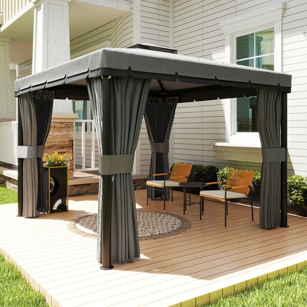 Outsunny Padiglione circa 3x3 m Idrorepellente Stabile Resistente all'inverno Padiglione da giardino con doppio tetto Zanzariere con cerniera | Aosom Italy