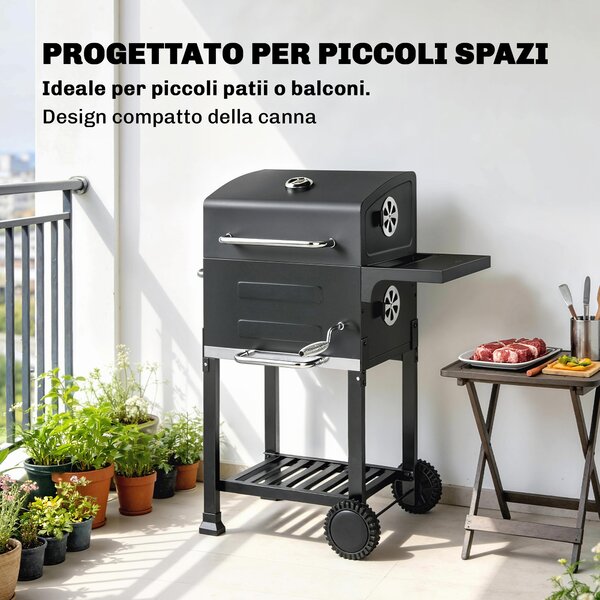 Outsunny Barbecue a Carbone con Termometro per Patio e Giardino, Nero | Aosom Italy