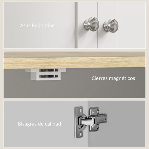 HOMCOM Dispensa da Cucina Mobile Auxiliare da Cucina con 4 Ante e Ripiani Regolabili per Sala da Pranzo Salotto 60x30x183 cm Bianco | Aosom Italy