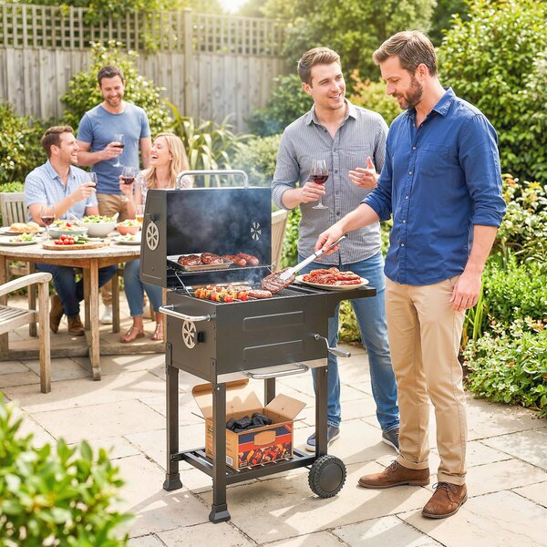 Outsunny Barbecue a Carbone con Termometro per Patio e Giardino, Nero | Aosom Italy