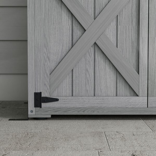 Outsunny Armadio da giardino, capanno da giardino su piedistallo, con 2 ripiani, tetto inclinato e bitumato, in legno massiccio, 90x54,5x168,5cm, grigio | Aosom Italy