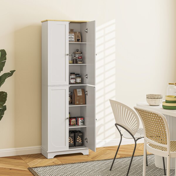 HOMCOM Dispensa da Cucina Mobile Auxiliare da Cucina con 4 Ante e Ripiani Regolabili per Sala da Pranzo Salotto 60x30x183 cm Bianco | Aosom Italy