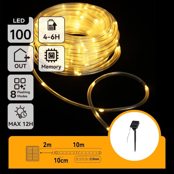 Aigostar - Catena luminosa solare a LED 100x LED/8 modalità 12m IP65 bianco caldo